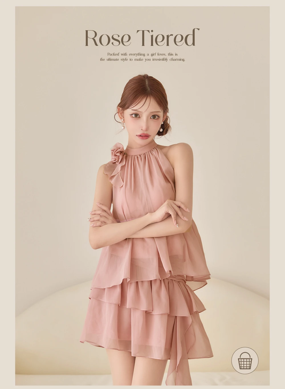 【IRMA/イルマ】ローズモチーフブローチ付のシフォンフリルスカートセットアップミニドレス 1