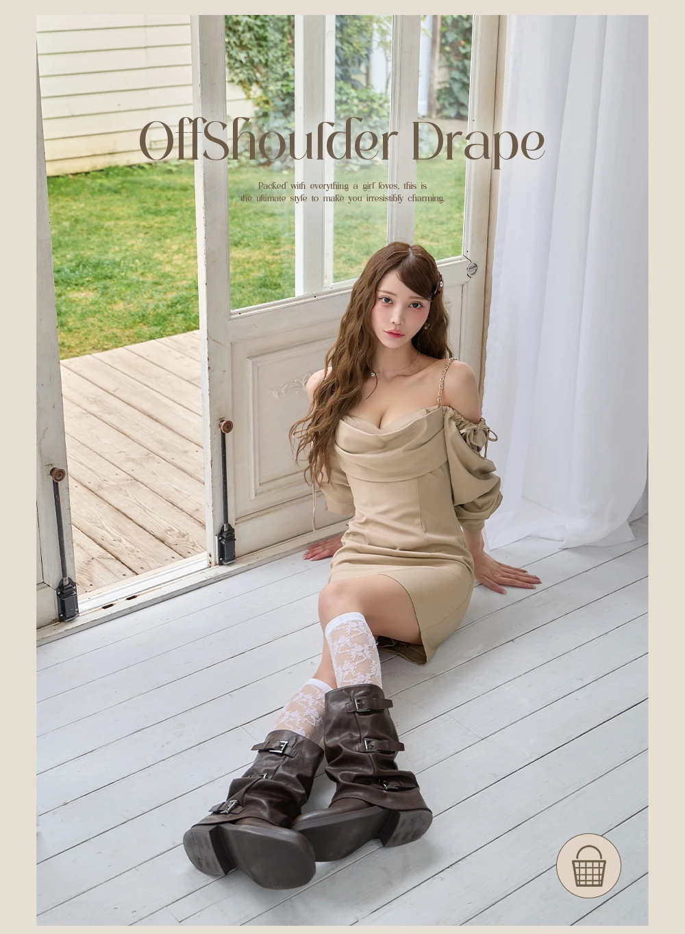 【ANGEL R/エンジェルアール】バストドレープ/ リボン/ 2way/ ロングスリーブ/ オフショル/ シンプル/ タイト/ ミニドレス/ キャバドレス 1