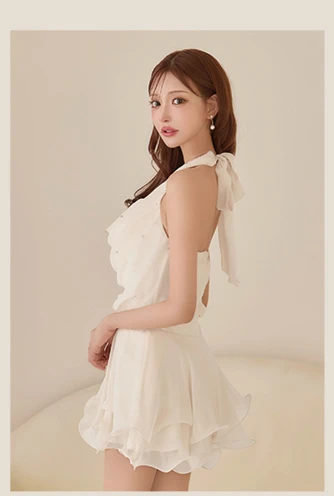 【ANGEL R/エンジェルアール】アッパーフラワーデザイン/ ウエストマーク/ ビジュー/ シフォン/ フレア/ ワンピース/ ミディアムドレス/ キャバドレス long