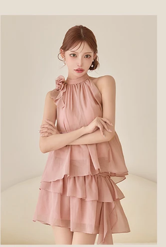 【ERUKEI エルケイ】フラワーレース/ ショルダーリボン/ 刺繍/ シンプル/ ワンカラー/ ノースリーブ/ シアー/ インナーミニ/ ワンピース/ マキシ丈/ ロングドレス/ キャバドレス long