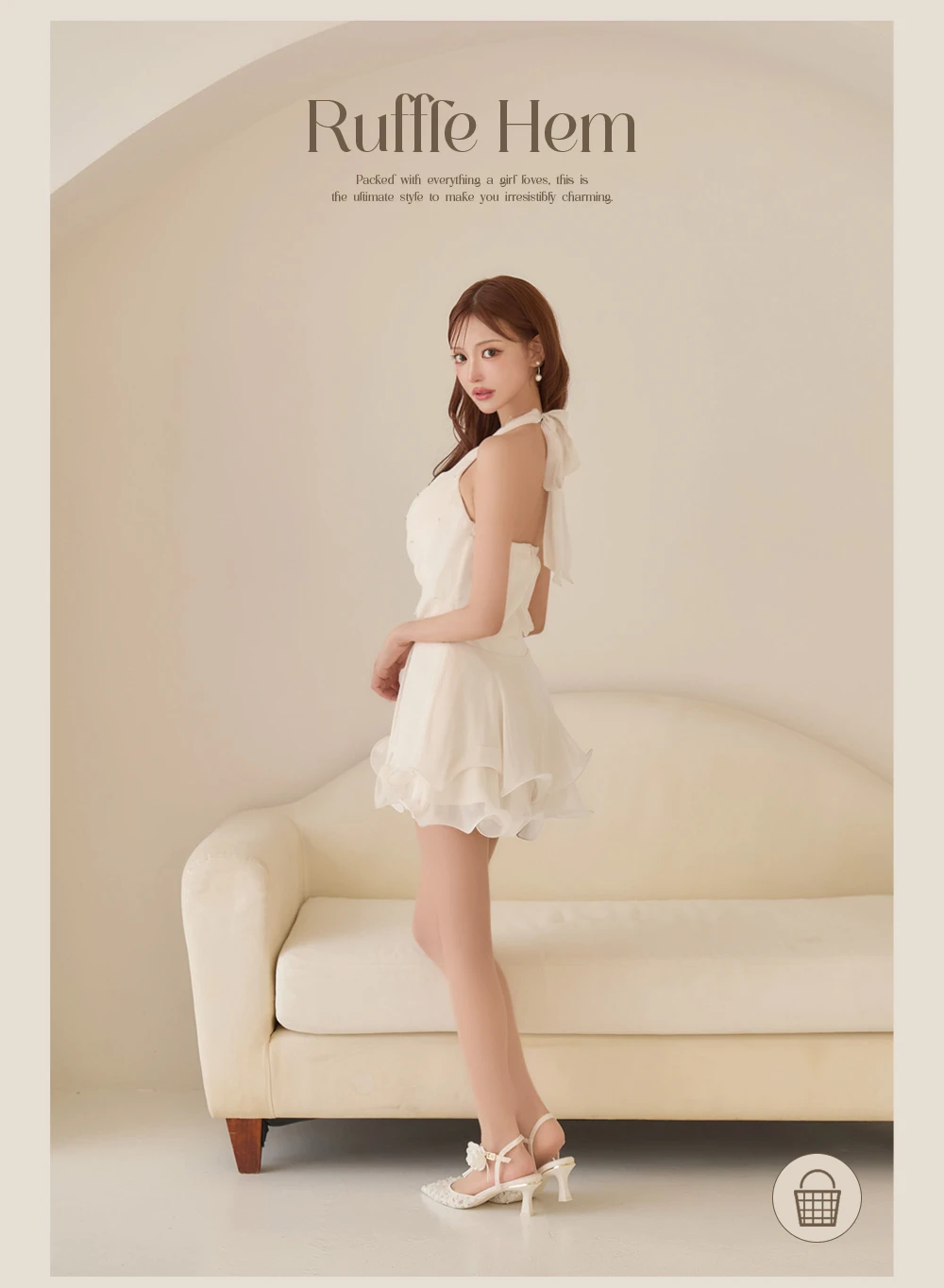 【IRMA/イルマ】バストドレープのティアードとメロウフリルが可愛いシフォンフレアミニドレス 1