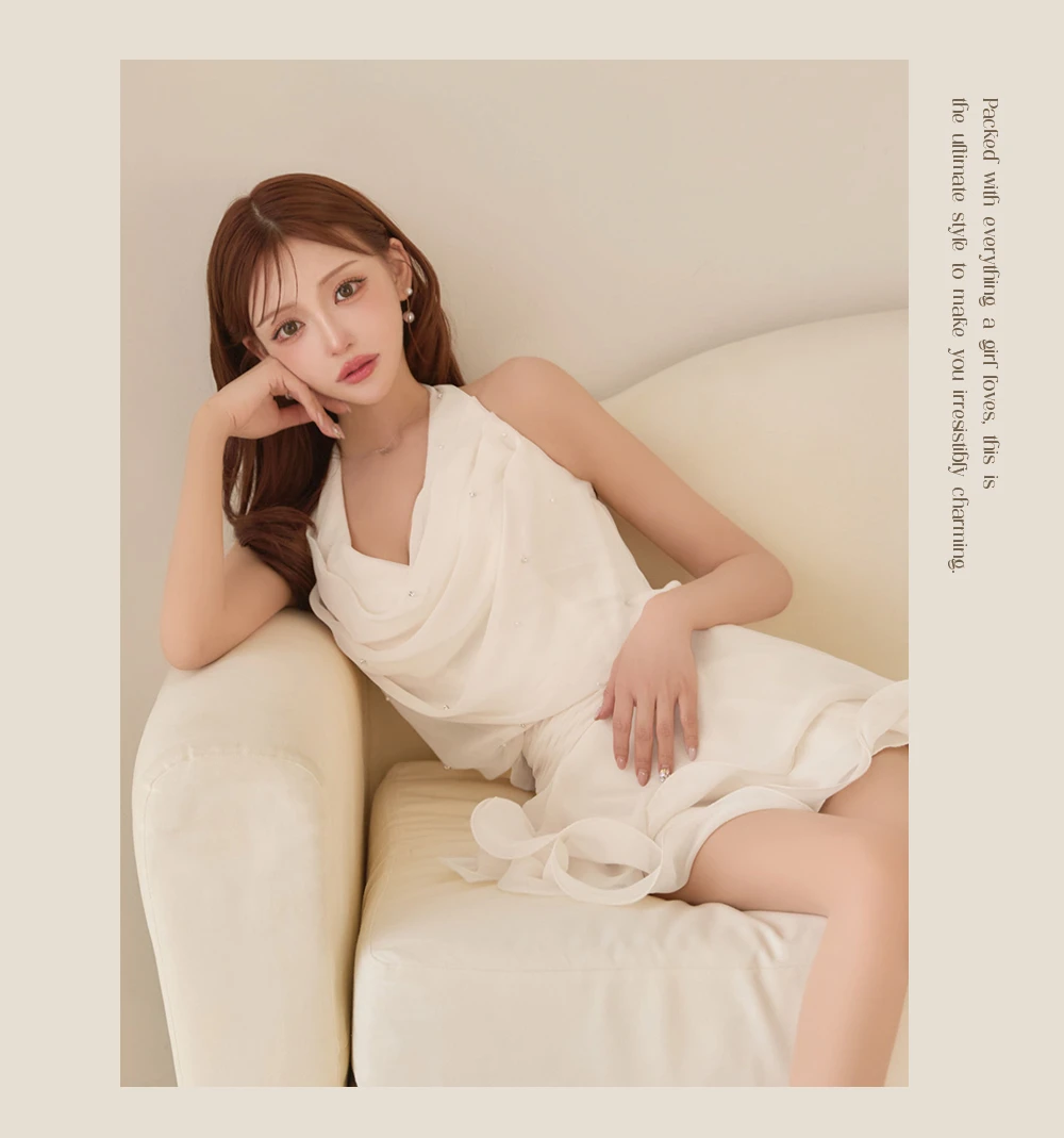 【IRMA/イルマ】バストドレープのティアードとメロウフリルが可愛いシフォンフレアミニドレス 4