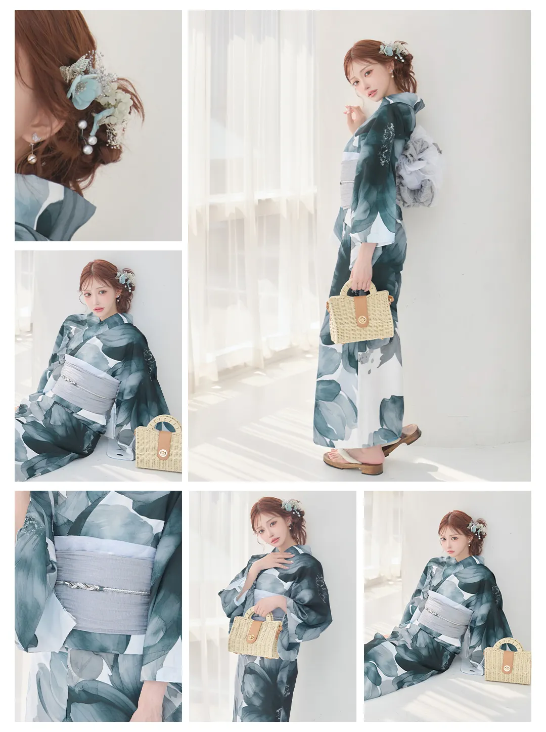 明日花キララ着用浴衣 2026新作浴衣 Y-9353-nz-dzm 水彩ブルーフラワー浴衣