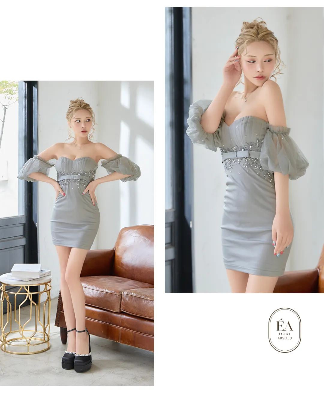 シアードレス / フラワー刺繍ドレス / オフショルドレス / パフスリーブドレス / ミニドレス / キャバドレス ミニ / ナイトドレス レディース / セクシードレス / フェミニンドレス / 甘辛ドレス / 透け感ドレス / 色気ドレス / 韓国ドレス / パーティードレス / 美シルエットドレス 3