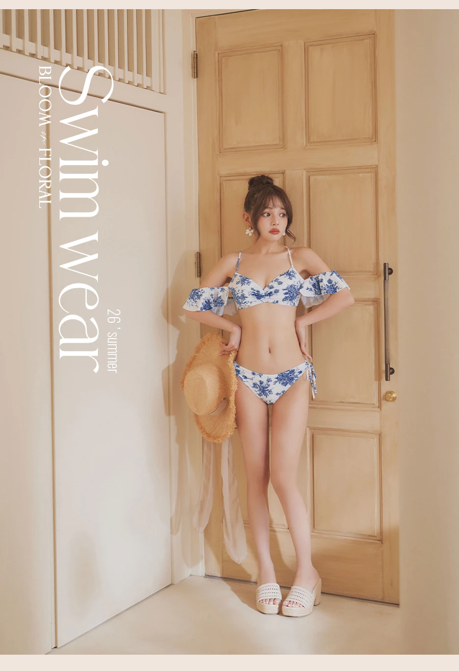 オフショル花柄リゾートビキニ 4