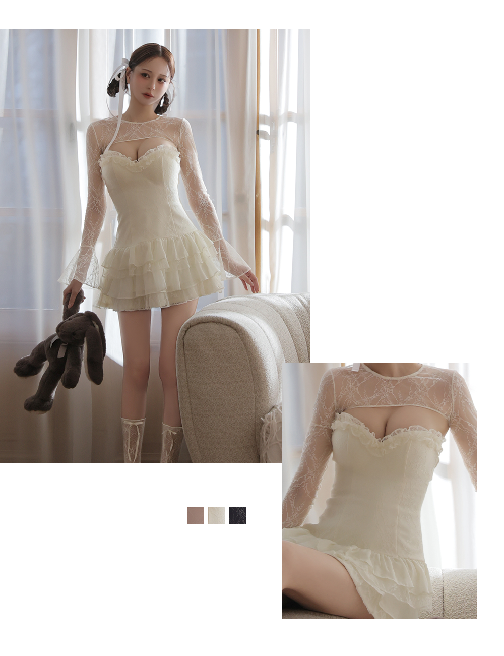 Brille フリルチュールミニドレス ホワイト レース 上品ガーリードレス2