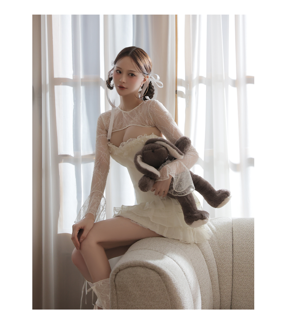 Brille フリルチュールミニドレス ホワイト レース 上品ガーリードレス3