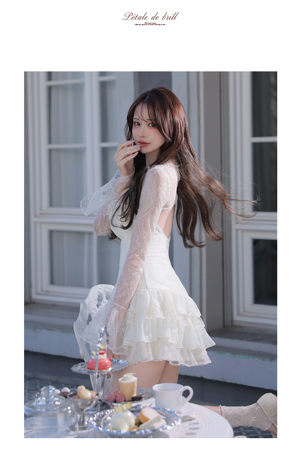 Brille フリルチュールミニドレス ホワイト レース 上品ガーリードレス