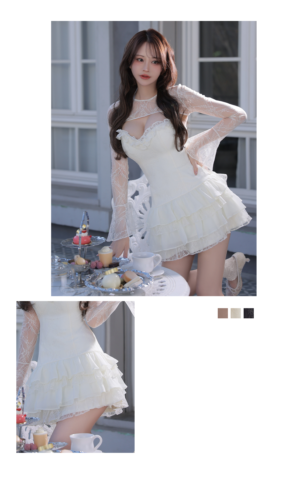 Brille フリルチュールミニドレス ホワイト レース 上品ガーリードレス2