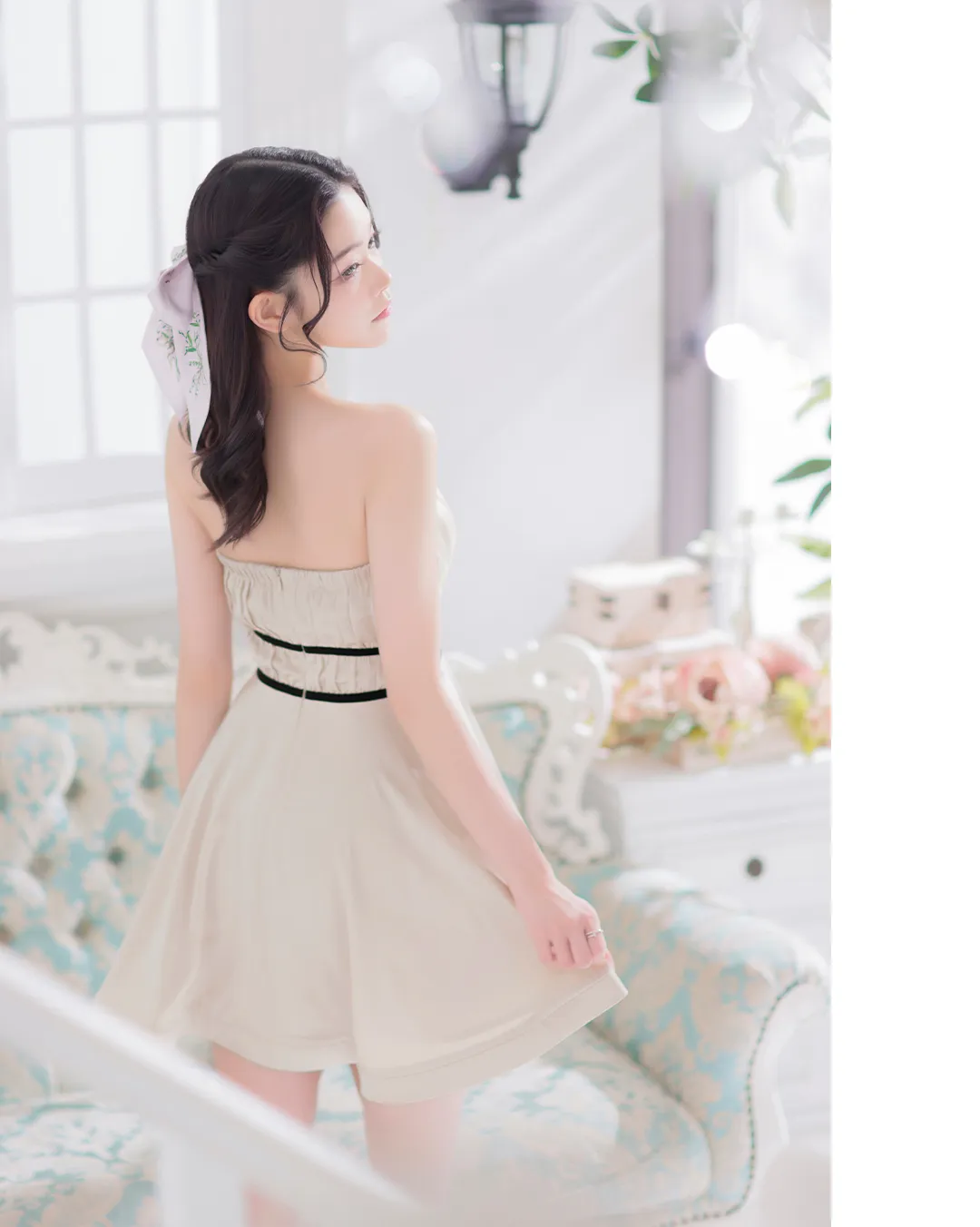 【NIGHTS掲載】【an/アン】ベアトップ/ バストジップ/ ウエストリボン/ ギャザー/ フレア/ ミニドレス/ キャバドレス 2