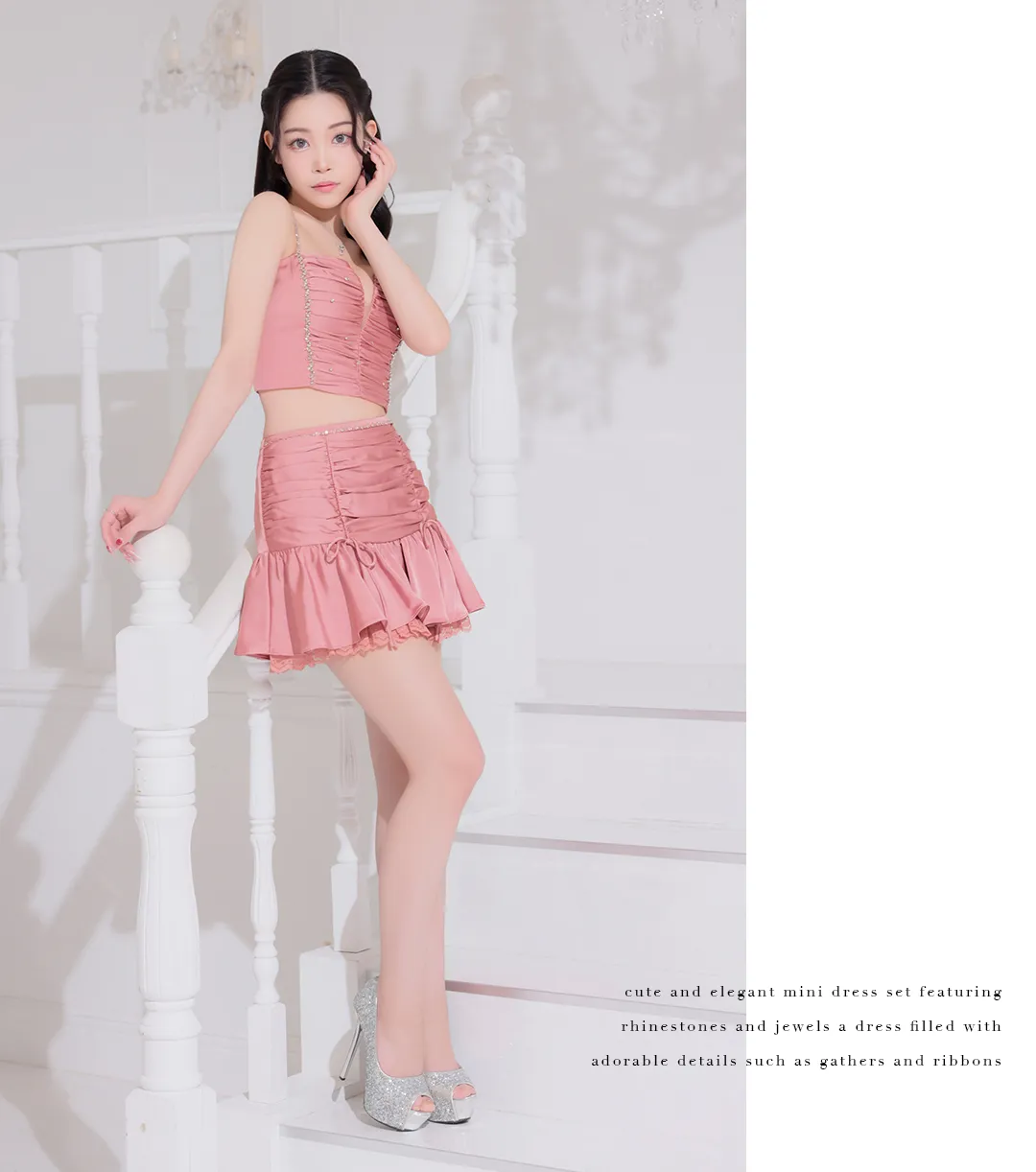 【NIGHTS掲載】【ROBE de FLEURS/ローブドフルール】サテン/ ビジュー/ レース/ フレア/ キャミソール/ ツーピース/ セットアップ/ ミニドレス/ キャバドレス 3