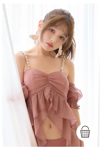 パフスリーブビキニ / シアービキニ / ドレープビキニ / 体型カバービキニ / お腹カバー水着 / フェミニン水着 / 韓国風水着 / セパレート水着