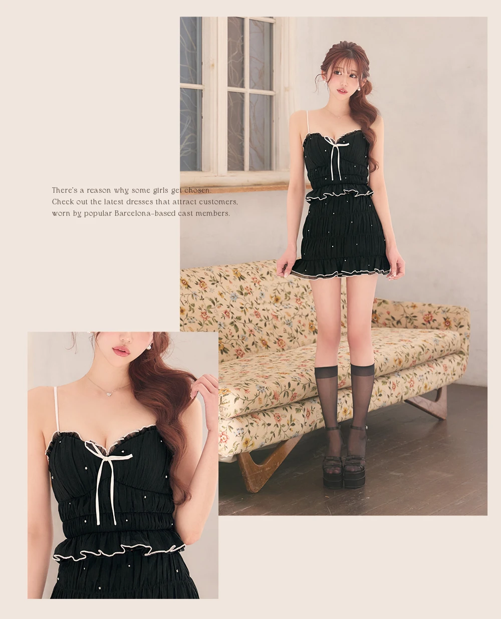 【ROBE de FLEURS/ローブドフルール】ビジュー/ ラメシフォン/ リボン/ セットアップ/ ティアード/ ミニドレス/ キャバドレス 2