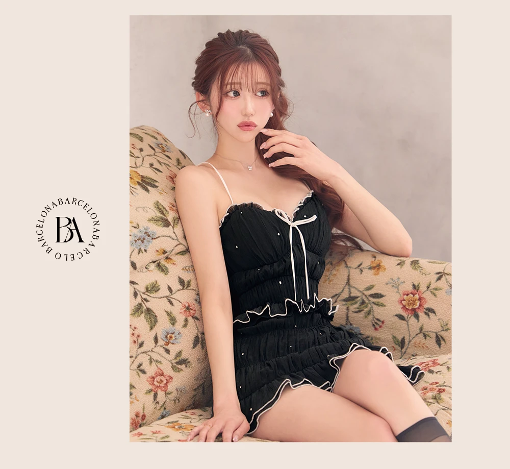 【ROBE de FLEURS/ローブドフルール】ビジュー/ ラメシフォン/ リボン/ セットアップ/ ティアード/ ミニドレス/ キャバドレス 3