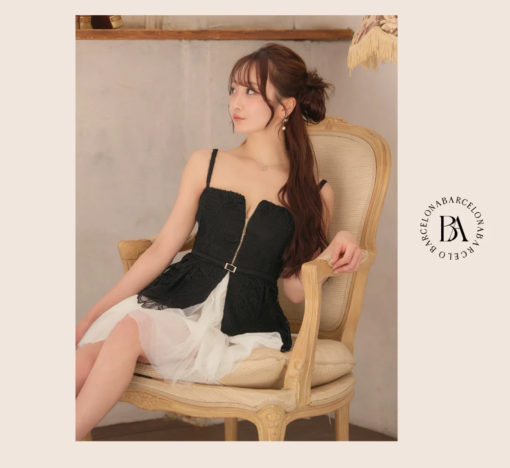 【ROBE de FLEURS/ローブドフルール】フラワーレース/ ぺプラム/ チュール/ ドッキング/ フレア/ ミニドレス/ キャバドレス 3