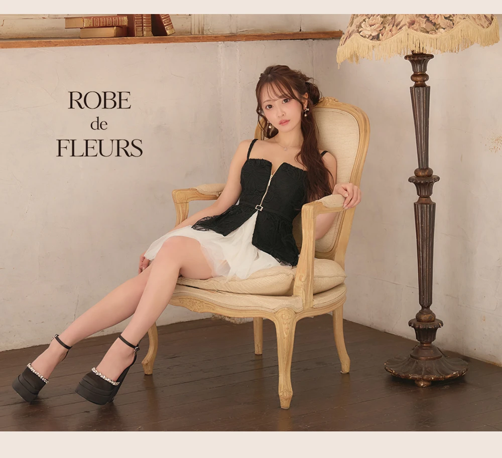 【ROBE de FLEURS/ローブドフルール】フラワーレース/ ぺプラム/ チュール/ ドッキング/ フレア/ ミニドレス/ キャバドレス 4