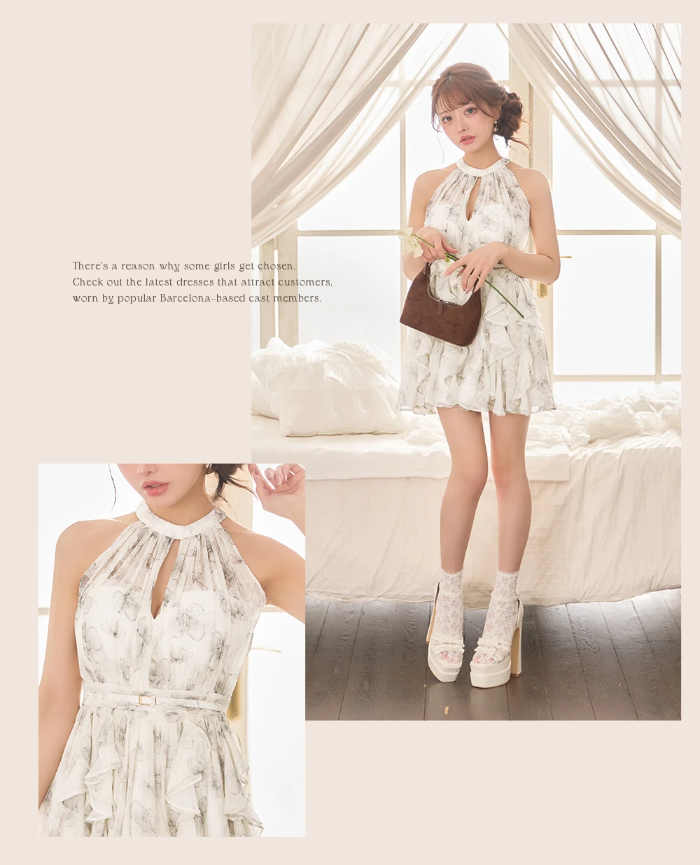 【ROBE de FLEURS/ローブドフルール】フラワー/ シフォン/ ホルター/ フレア/ ミニドレス/ キャバドレス 2