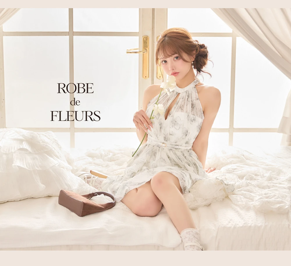 【ROBE de FLEURS/ローブドフルール】フラワー/ シフォン/ ホルター/ フレア/ ミニドレス/ キャバドレス 4