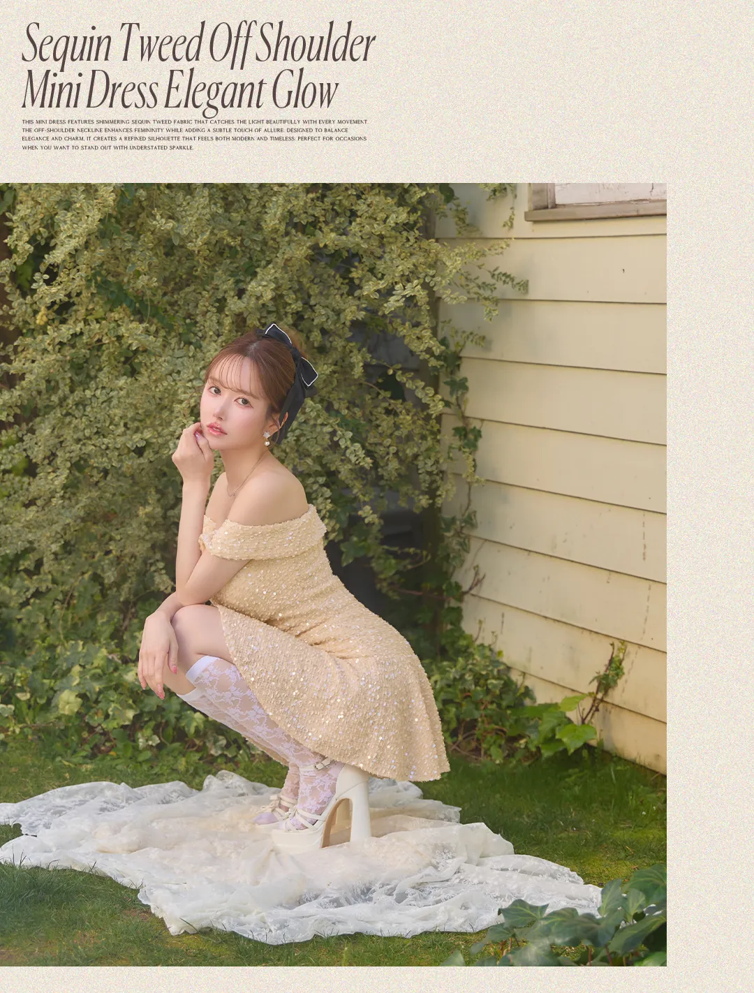ツイードワンピース / スパンコールドレス / オフショルミニ / 上品ミニワンピ / キラキラドレス / 韓国っぽワンピ / フェミニンドレス / キャバドレス 2