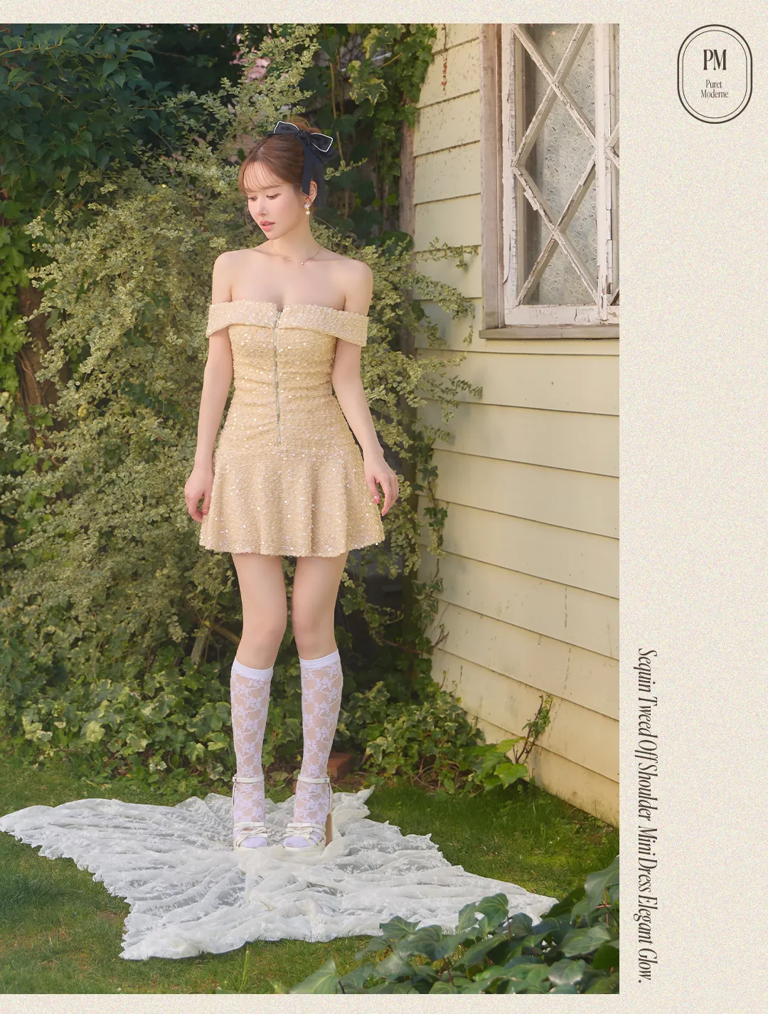 ツイードワンピース / スパンコールドレス / オフショルミニ / 上品ミニワンピ / キラキラドレス / 韓国っぽワンピ / フェミニンドレス / キャバドレス 4