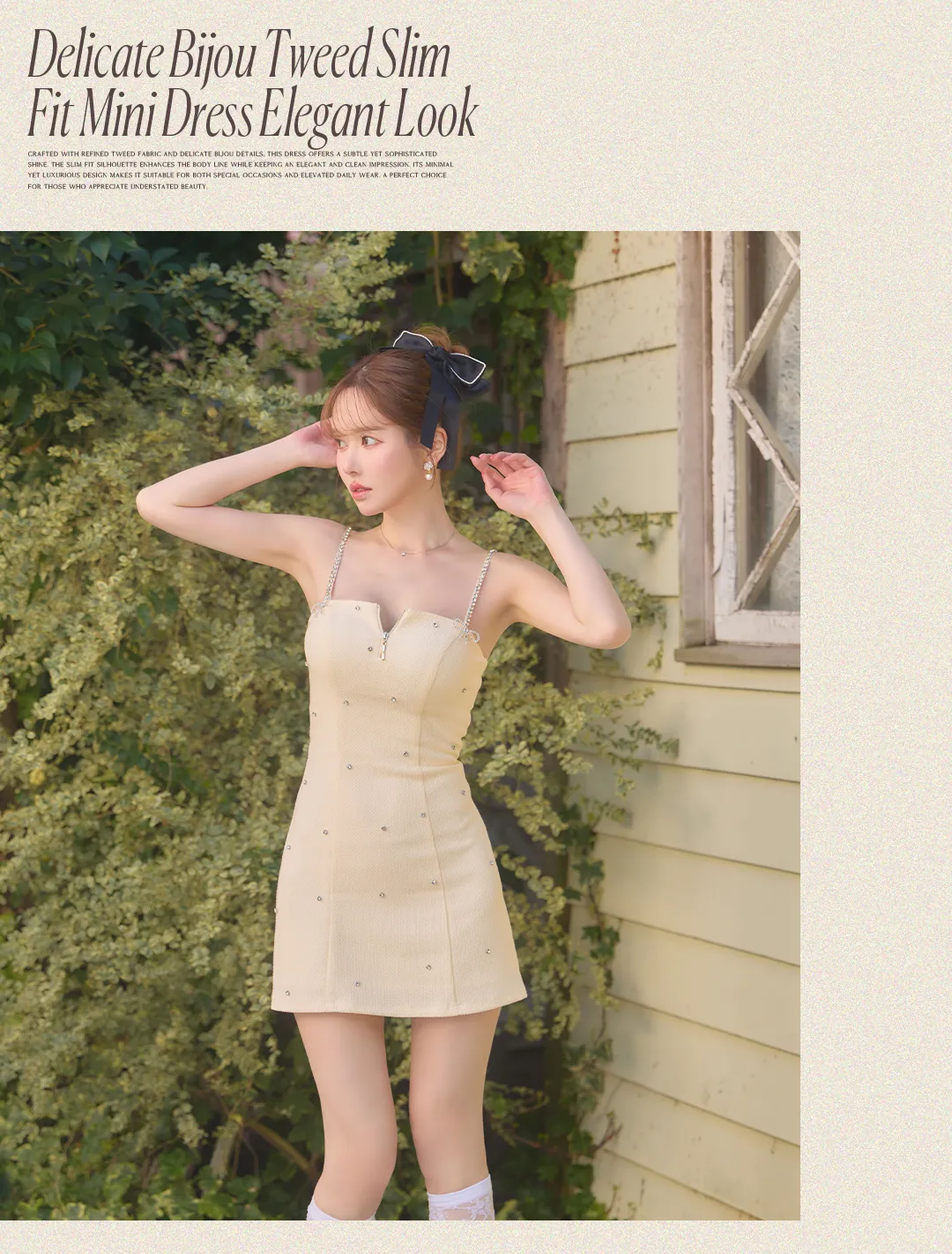 ツイードワンピース / ビジュードレス / 華奢見えワンピ / 上品ミニ / フェミニンドレス / 韓国風ドレス / キャバワンピ / ミニドレス 2