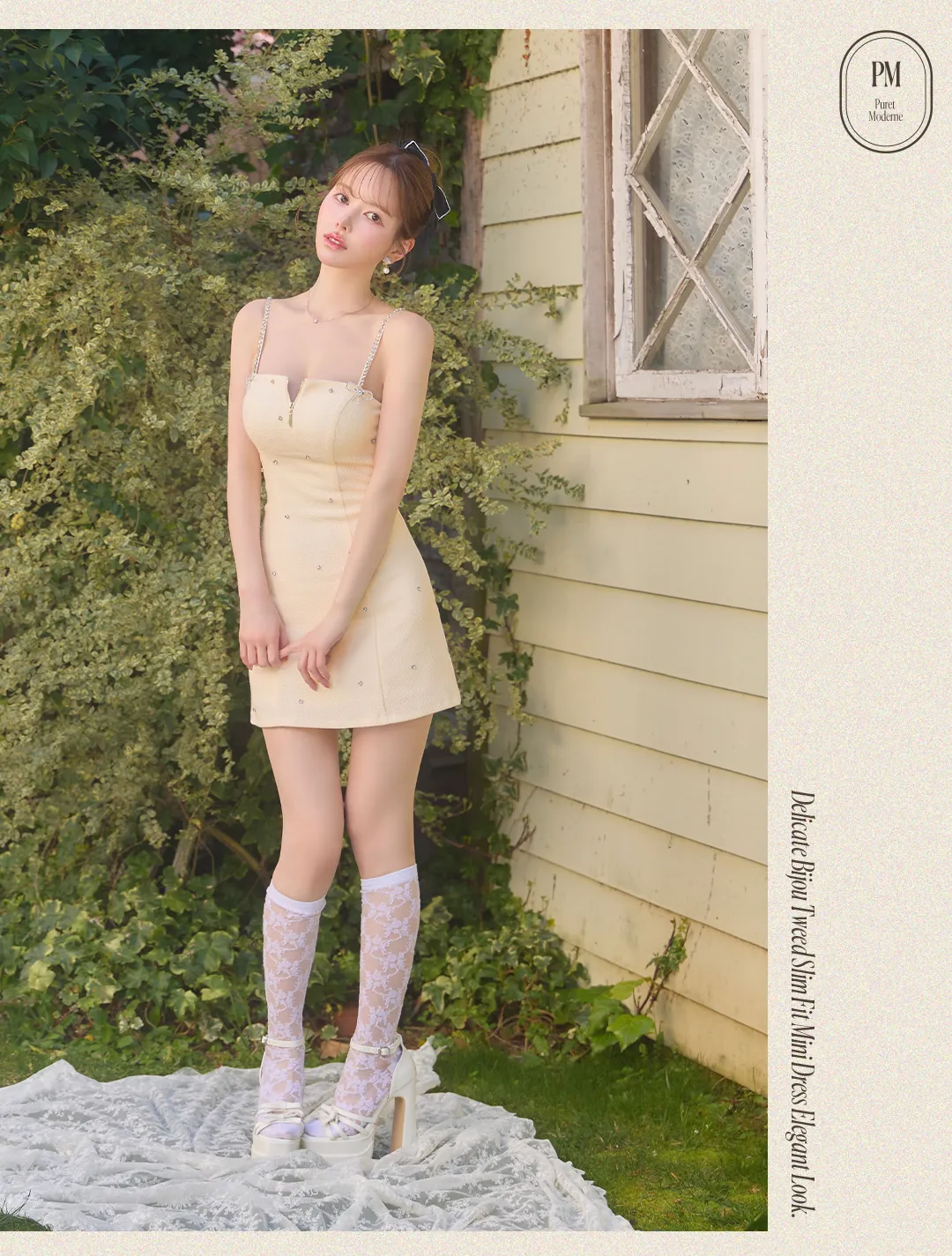 ツイードワンピース / ビジュードレス / 華奢見えワンピ / 上品ミニ / フェミニンドレス / 韓国風ドレス / キャバワンピ / ミニドレス 4