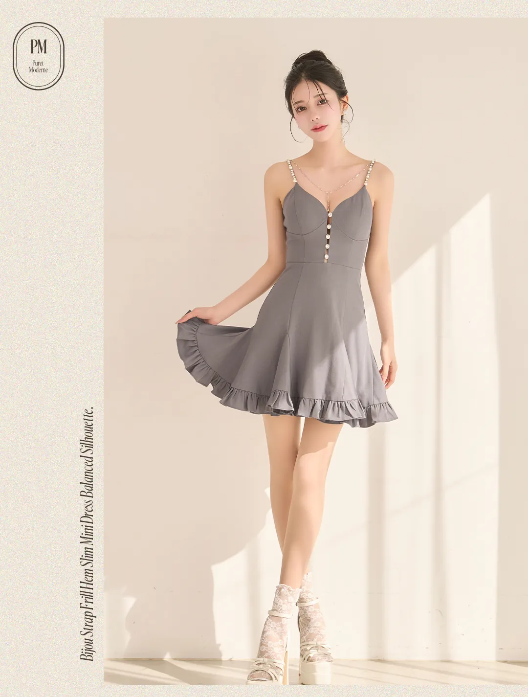 ビジューキャミワンピ / フリルワンピ / ミニドレス / スタイルアップワンピ / 韓国ドレス / フェミニンワンピ / キャバドレス / 細見えワンピ 4