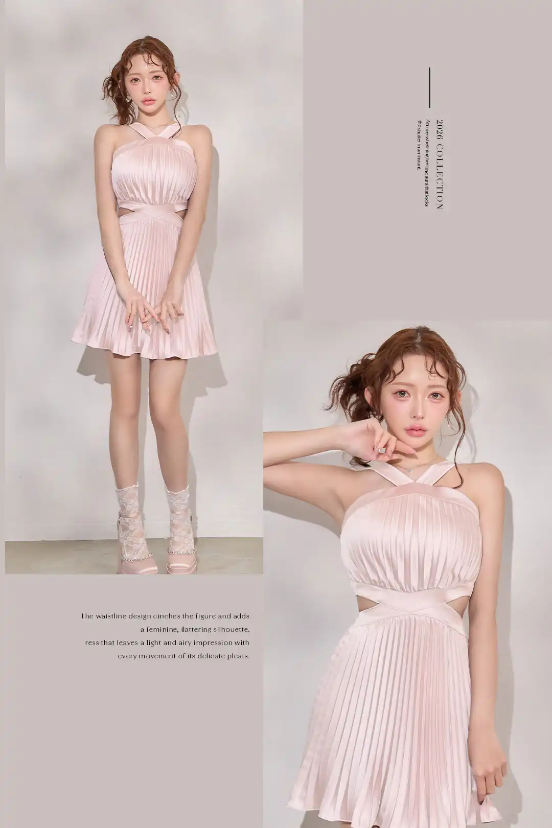 【ANDY/アンディ】ノースリーブ/ サテン/ ワンカラー/ プリーツ/ サイドカット/ フレア/ ミニドレス/ キャバドレス