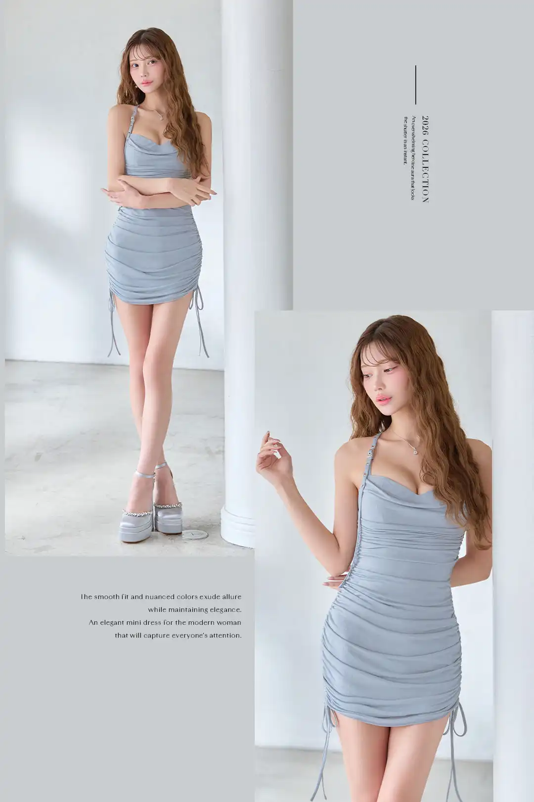 【ANIER./アニエル】【ROBE de FLEURS/ローブドフルール】glitter drape couture mini dress/ ドレープ/ ショルダーベルト/ シンプル/ ストレッチ/ タイト/ ミニドレス/ キャバドレス 1