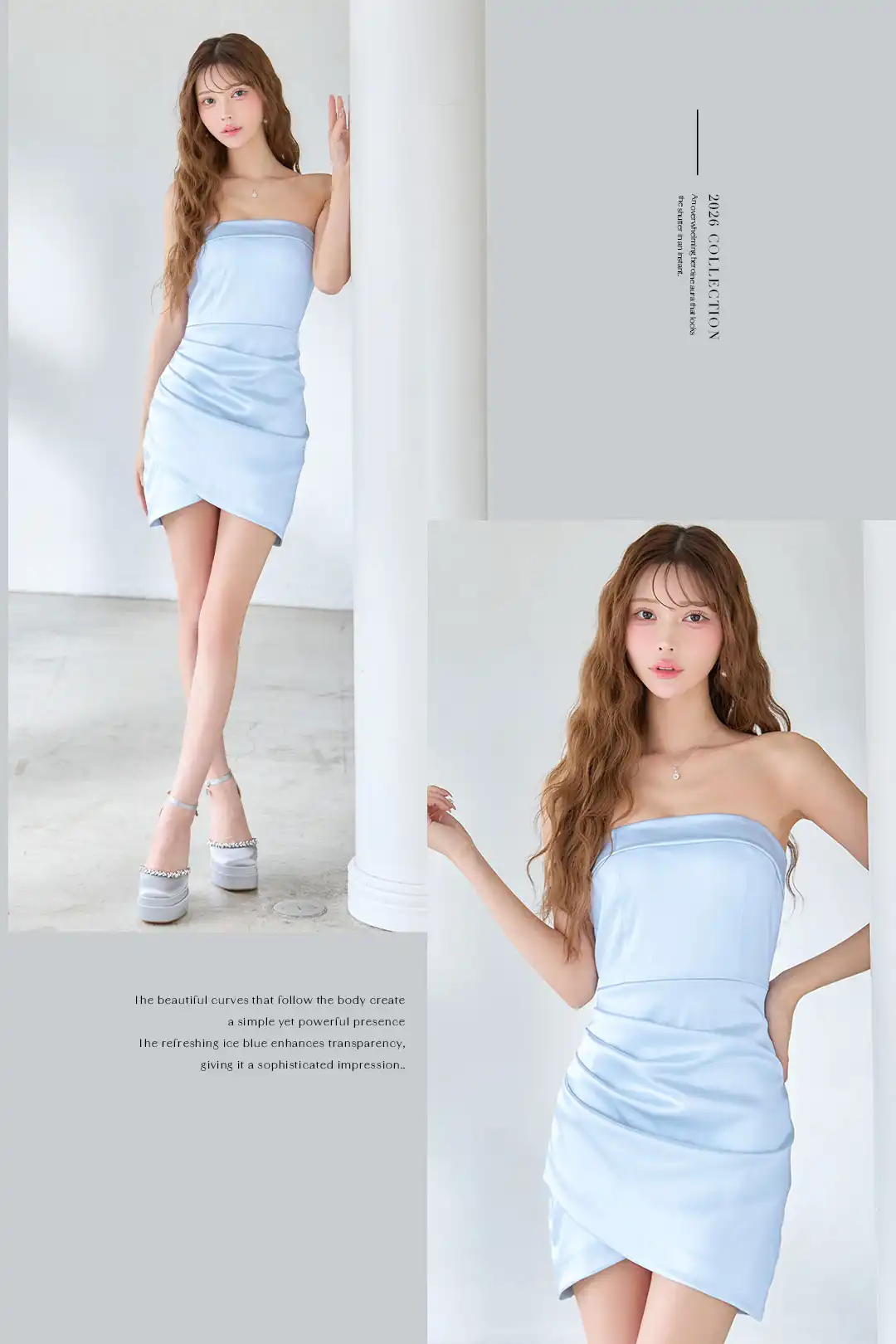 【ANDY/アンディ】シンプル/ ワンカラー/ サテン/ ベア/ タック/ タイト/ ミニドレス/ キャバドレス