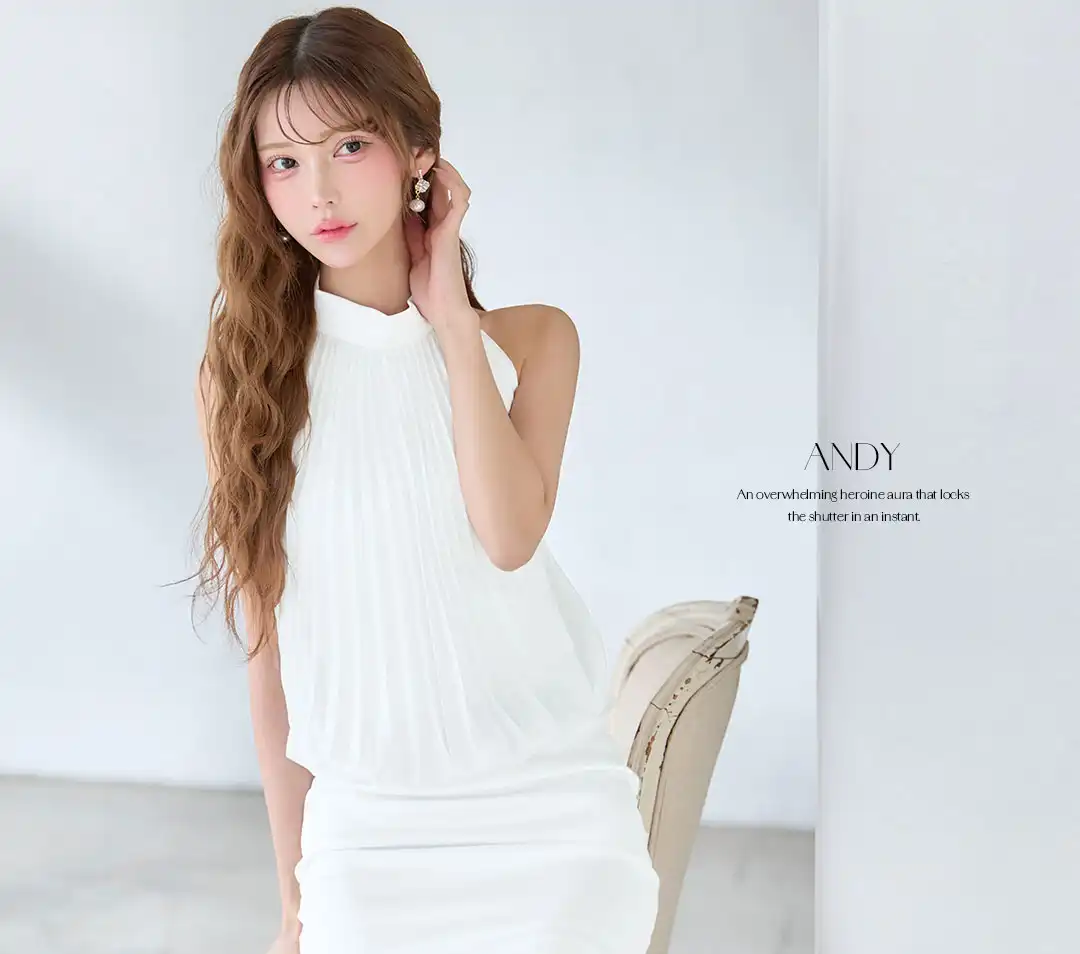 【ANDY/アンディ】シンプル/ ワンカラー/ セットアップ風/ ホルターネック/ ハイネック/ プリーツ/ タイト/ ミニドレス/ キャバドレス