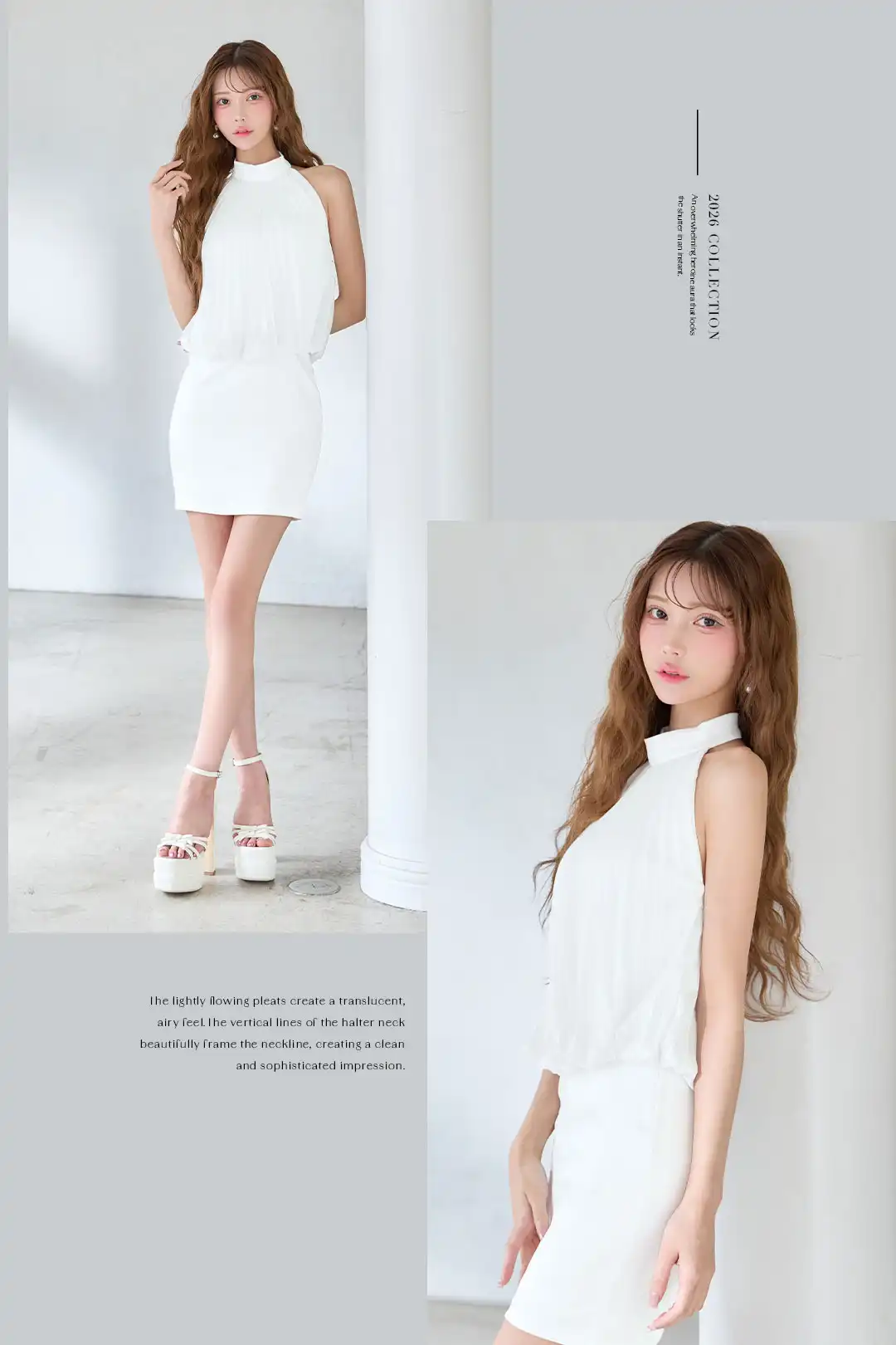 【ANDY/アンディ】シンプル/ ワンカラー/ セットアップ風/ ホルターネック/ ハイネック/ プリーツ/ タイト/ ミニドレス/ キャバドレス