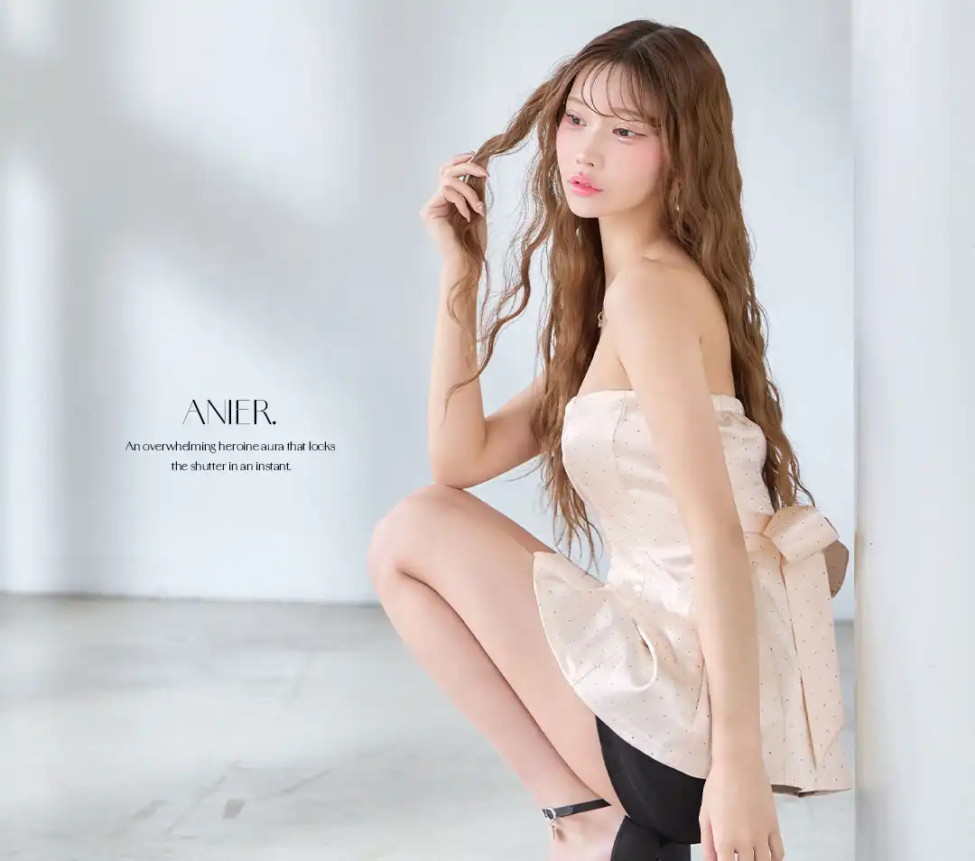 【ANIER./アニエル】【ROBE de FLEURS/ローブドフルール】shiny lady saten set up dress/ バイカラー/ サテン/ ドット/ セットアップ/ ベアトップ/ 台形スカート/ ミニドレス/ キャバドレス3