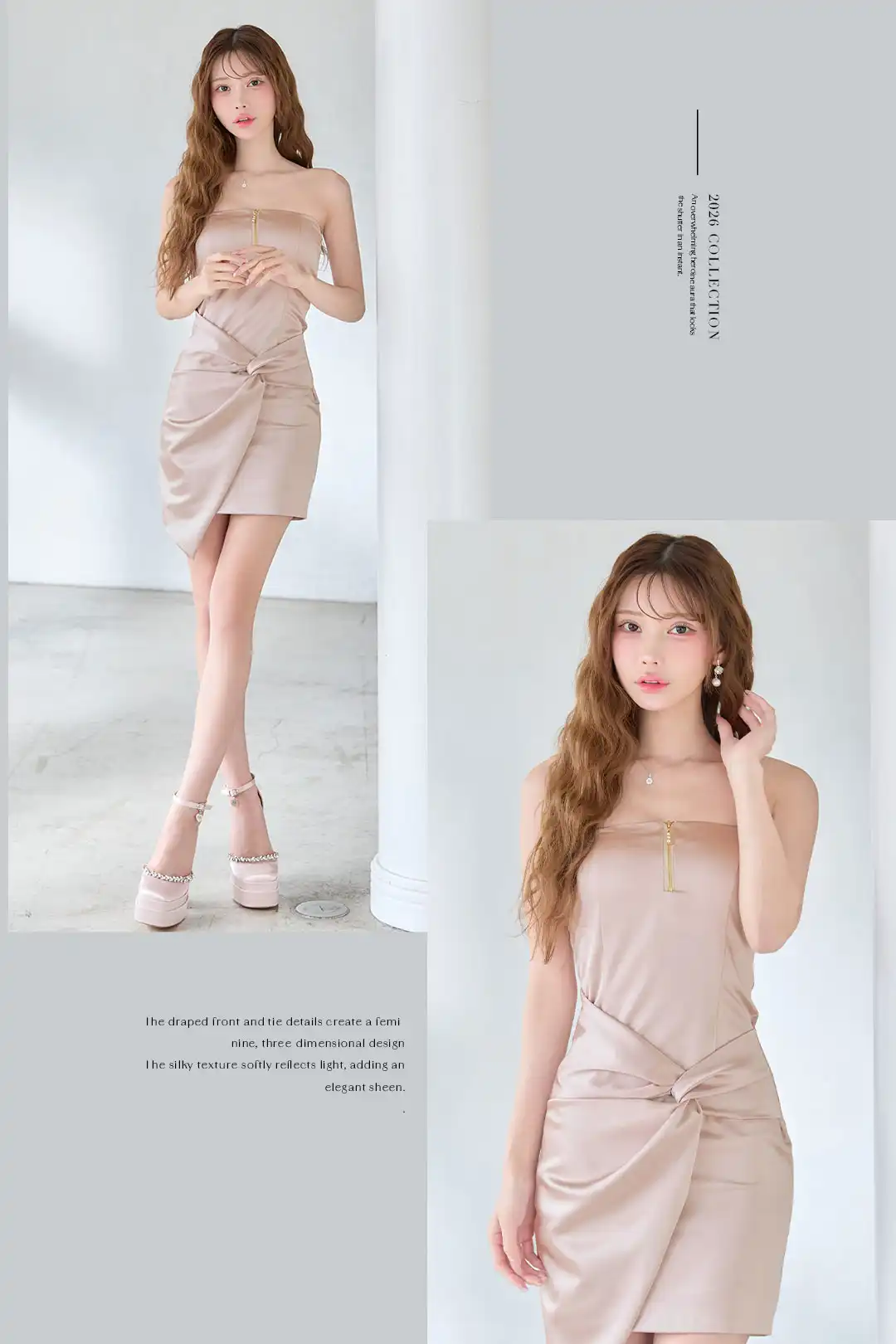 【ANDY/アンディ】シンプル/ バストジップ/ ベア/ サテン/ アシンメトリー/ タイト/ ミニドレス/ キャバドレス