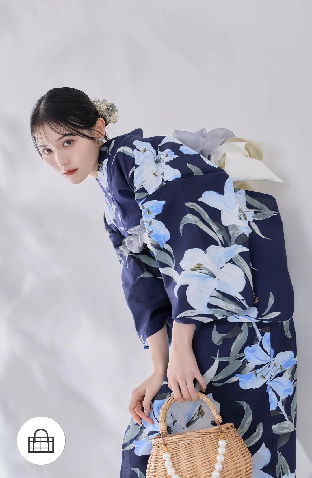 Y-9302-kj-NV-F 2026新作浴衣 吉井美優 ネイビー浴衣