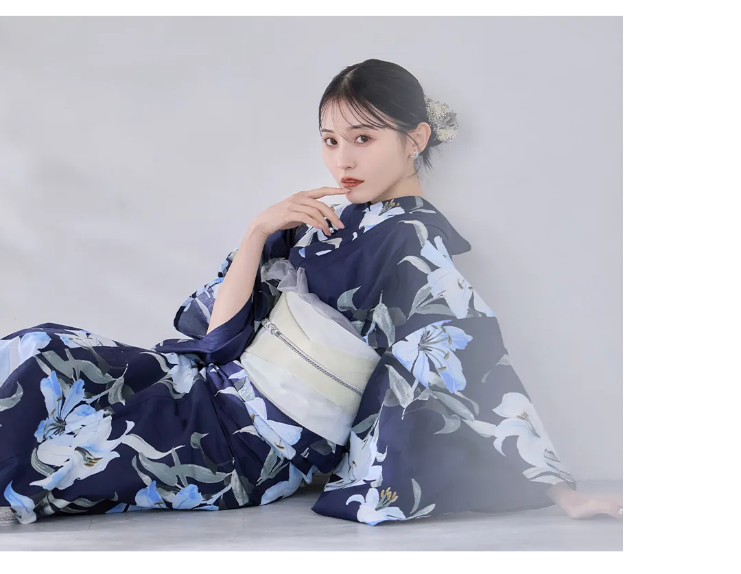 Y-9302-kj-NV-F 2026新作浴衣 吉井美優 ネイビー浴衣