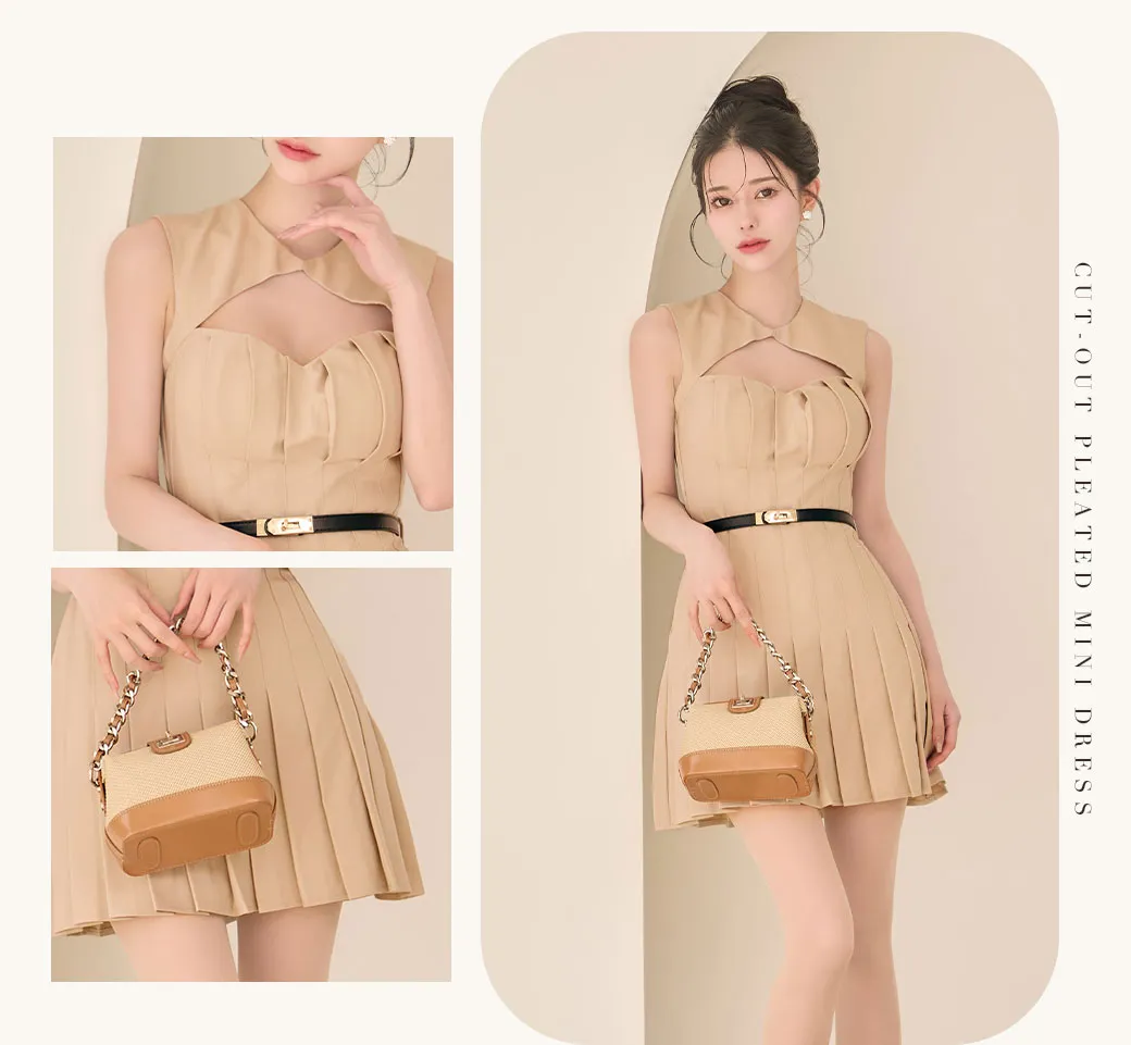 【DEA./ディア】バストカット/ ベルト/ フィンプリーツ/ セミフレア/ ミニドレス/ キャバドレス