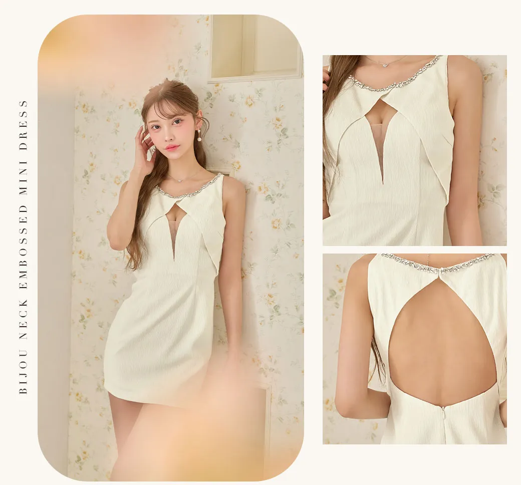 【Glossy/グロッシー】ビジューライン/ バストシアー/ ノースリーブ/ ストレッチ/ タイト/ ミニドレス/ キャバドレス