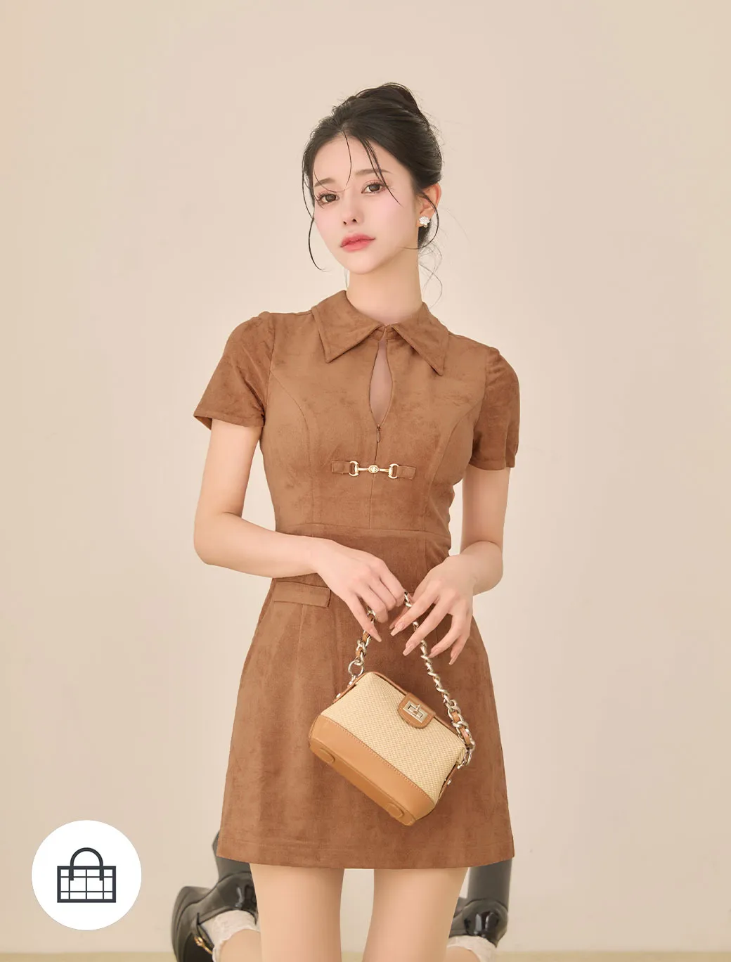 【Glossy/グロッシー】スエード/ バストカット/ 半袖/ ミニドレス/ キャバドレス