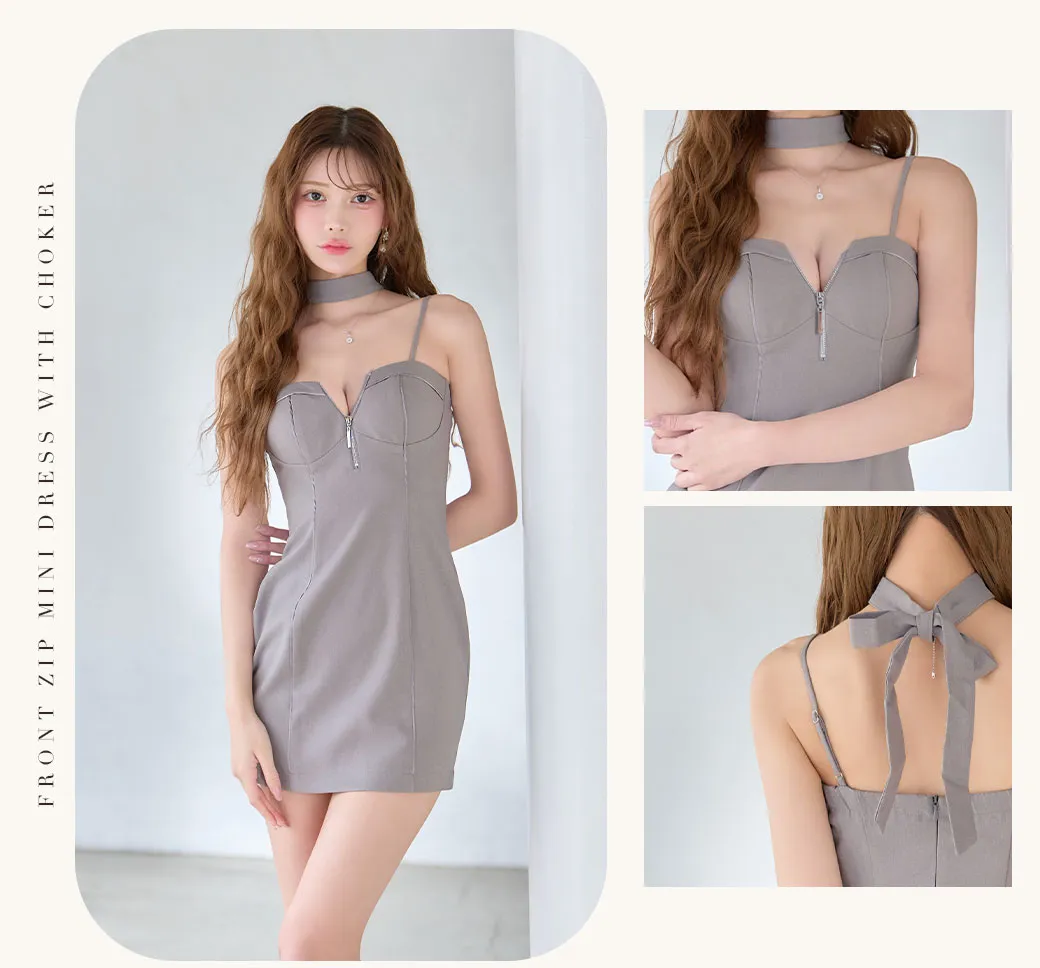 【Glossy/グロッシー】ボウタイチョーカー付き/ シンプル/ バストジップ/ キャミ/ ミニドレス/ キャバドレス
