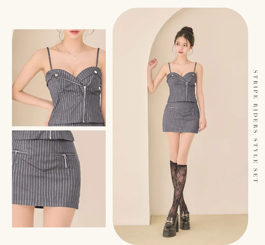 【Glossy/グロッシー】2way/ ストライプ/ ジップ/ タイト/ ミニドレス/ キャバドレス