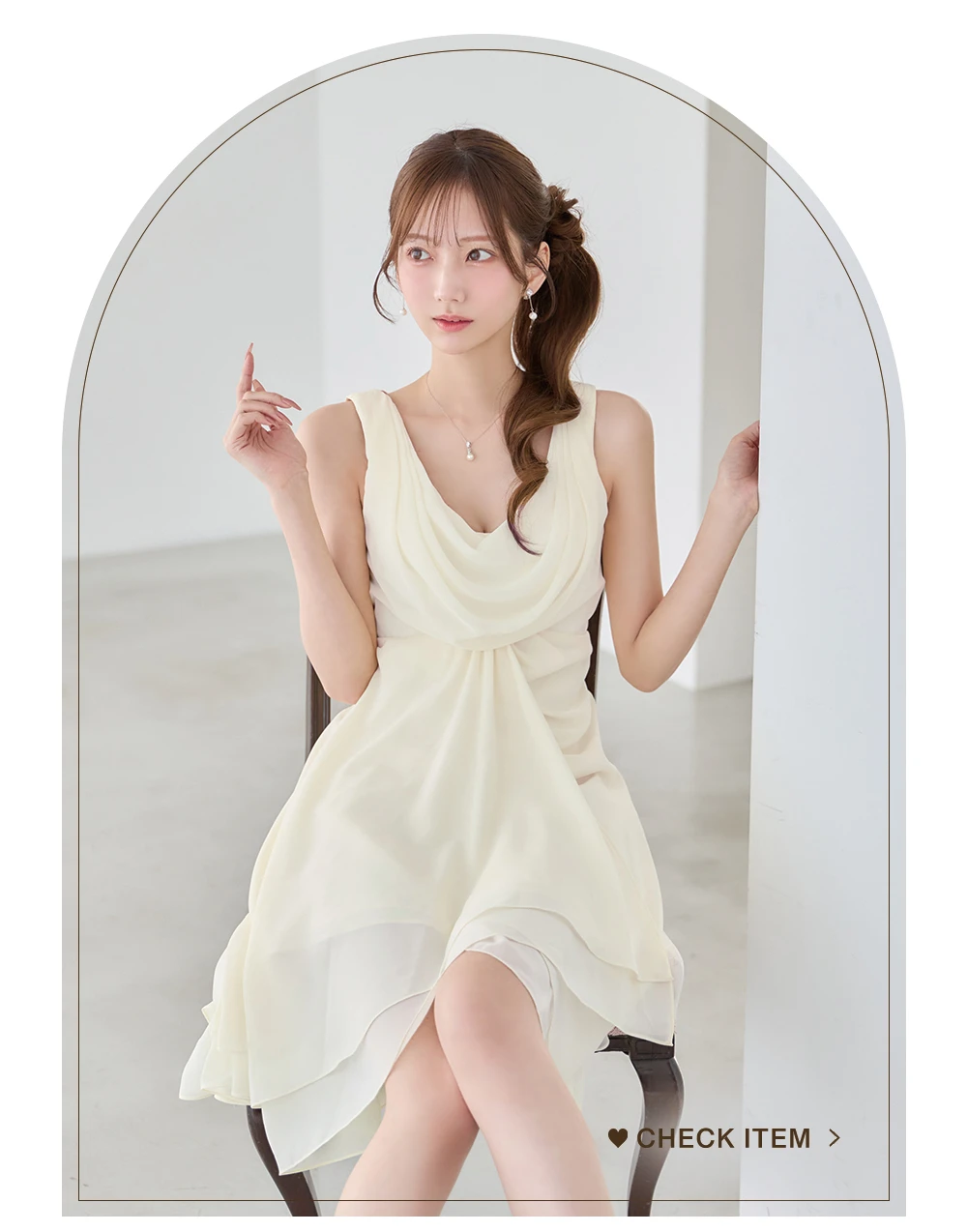 【JEAN MACLEAN/ジャンマクレーン】シフォン/ ドレープ/ ティアード/ 2段フリル/ テールカット/ ノースリーブ/ フレア/ ワンピース/ ミディアムドレス/ キャバドレス 2