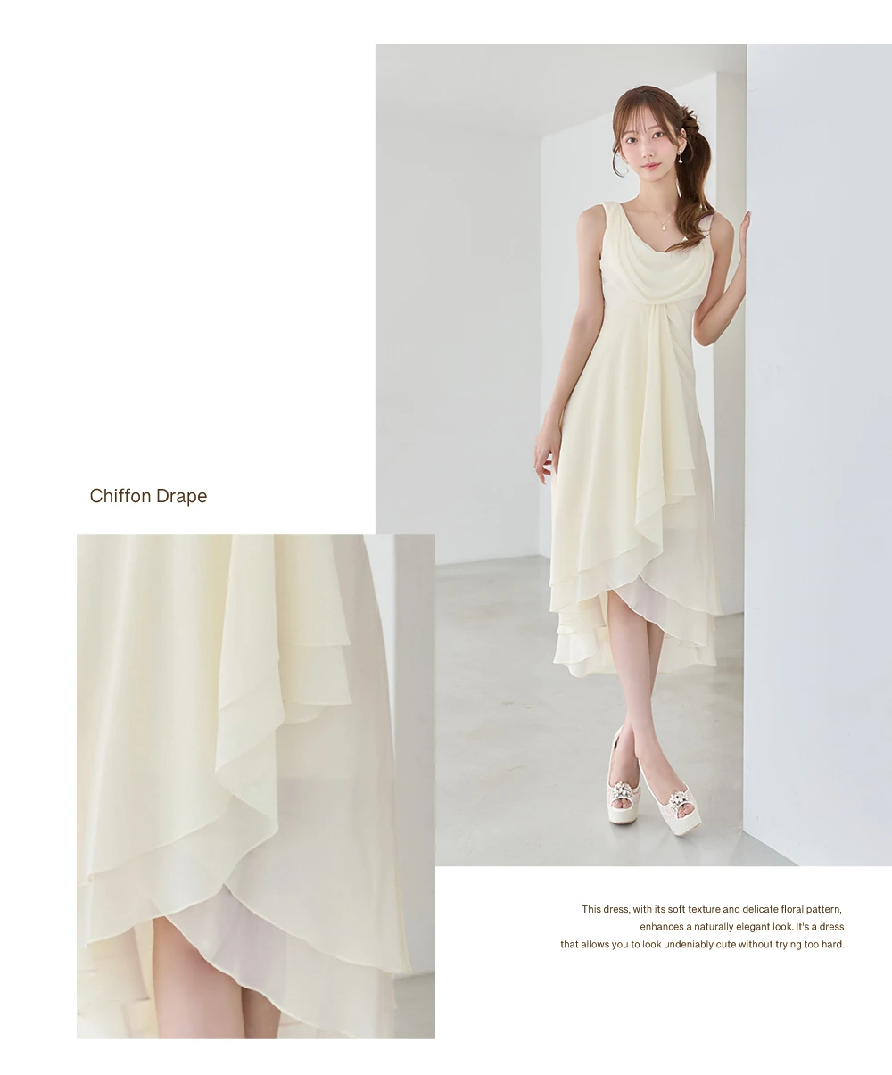 【JEAN MACLEAN/ジャンマクレーン】シフォン/ ドレープ/ ティアード/ 2段フリル/ テールカット/ ノースリーブ/ フレア/ ワンピース/ ミディアムドレス/ キャバドレス 3