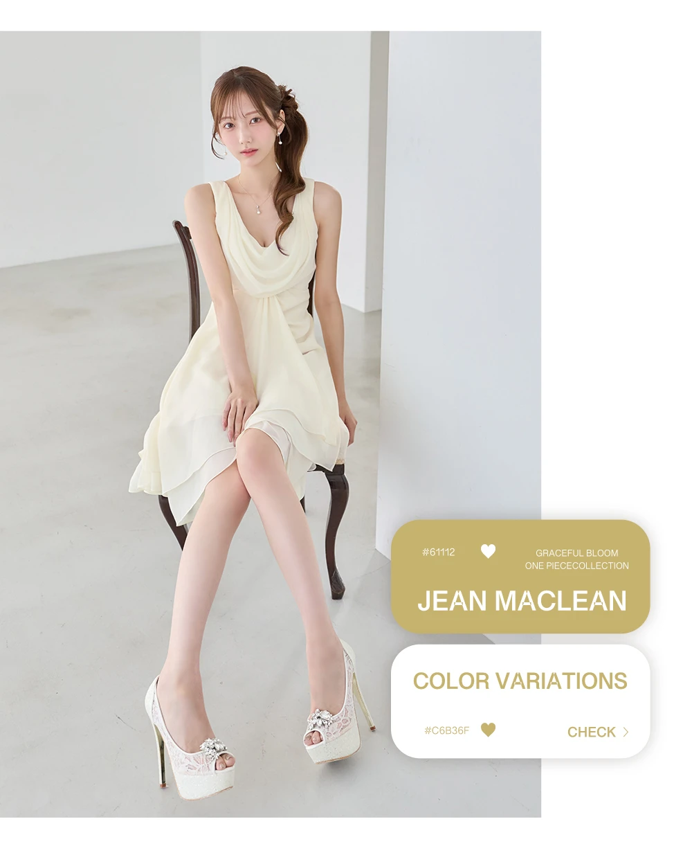 【JEAN MACLEAN/ジャンマクレーン】シフォン/ ドレープ/ ティアード/ 2段フリル/ テールカット/ ノースリーブ/ フレア/ ワンピース/ ミディアムドレス/ キャバドレス 3