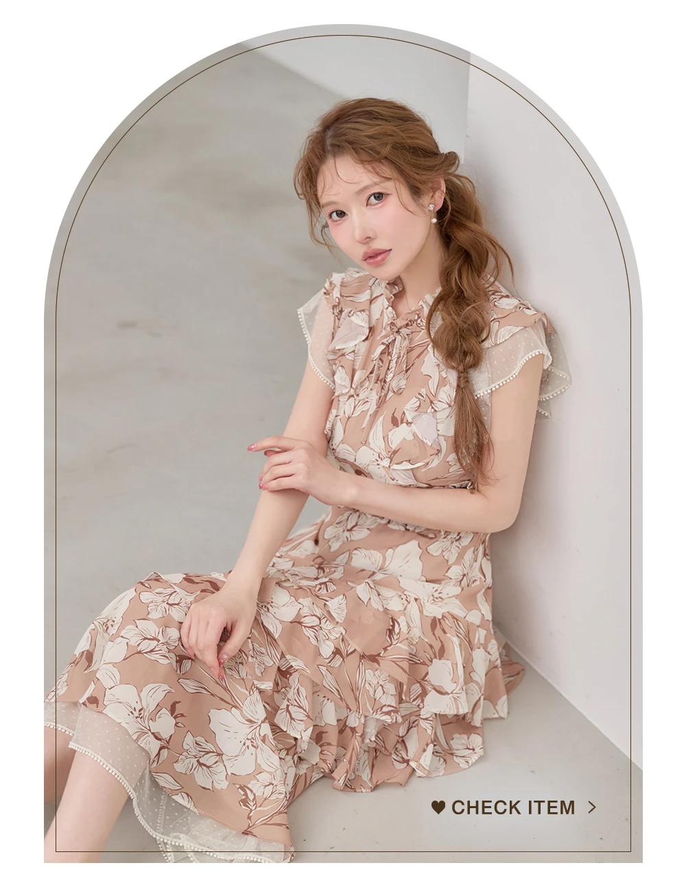 【SETTAN/セッタン】花柄/ シフォン/ フリルスリーブ/ プチハイネック/ ティアード/ Aライン/ ワンピース/ ミディアムドレス/ キャバドレス 2