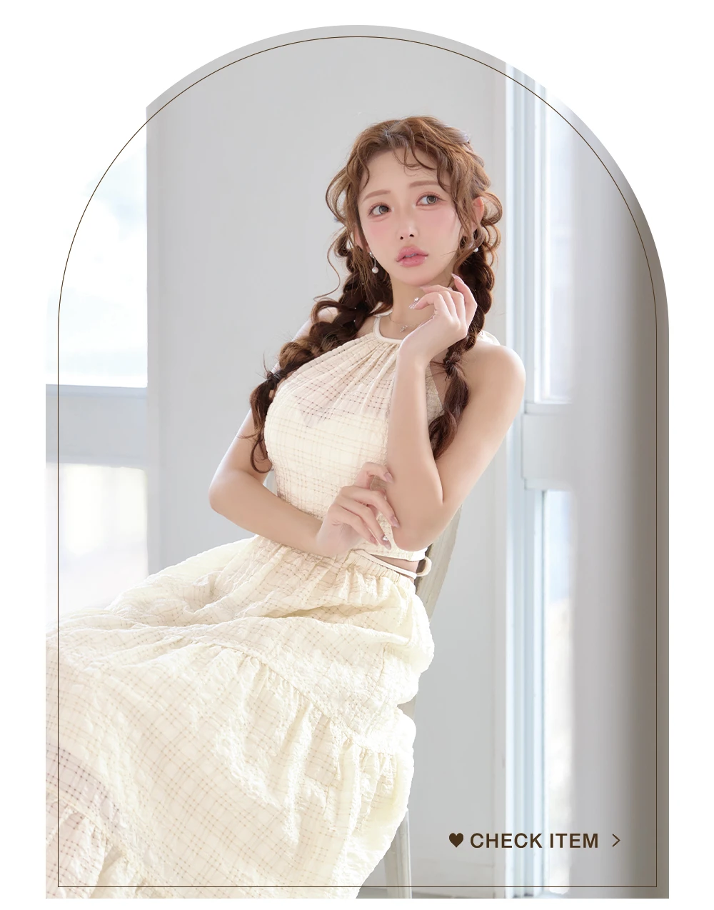 【DEA./ディア】ホルター/ チェック/ バックカット/ シフォン/ ワンピース/ ミディアムドレス/ キャバドレス 2