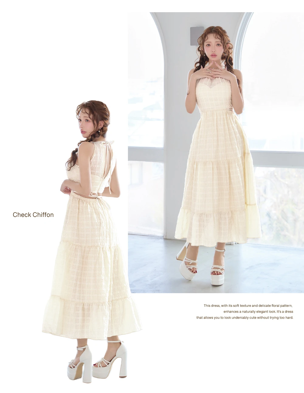 【DEA./ディア】ホルター/ チェック/ バックカット/ シフォン/ ワンピース/ ミディアムドレス/ キャバドレス 3