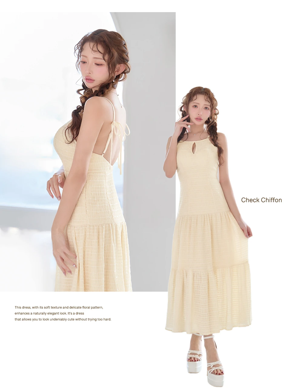 【DEA./ディア】ストレッチ/ ギャザー/ シフォン/ バックオープン/ ティアード/ ワンピース/ ミディアムドレス/ キャバドレス 3