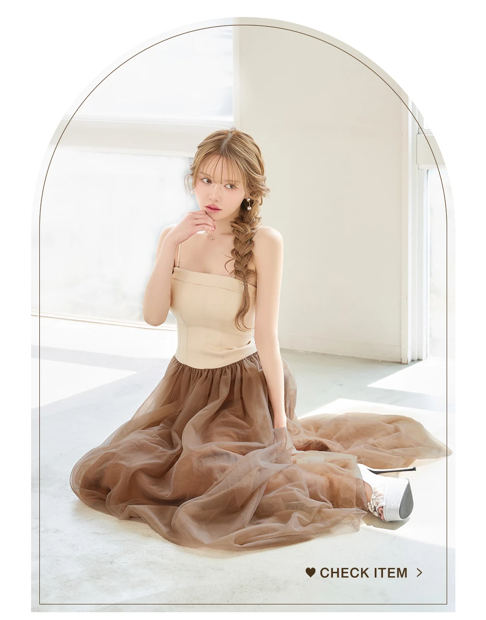 【ANIER./アニエル】【ROBE de FLEURS/ローブドフルール】chic corset couture long dress/ バイカラー/ チュール/ 2way/ ベア/ フレア/ ワンピース/ ミディアムドレス/ キャバドレス 2