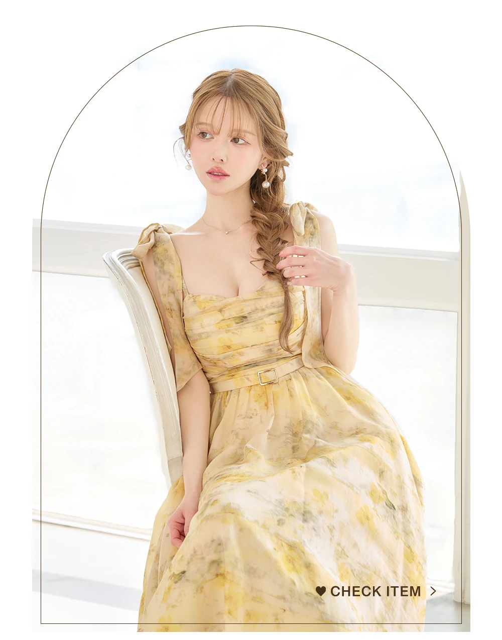 【DEA./ディア】ブラーフローラル/ ギャザー/ リボン/ シフォン/ フレア/ ワンピース/ ミディアムドレス/ キャバドレス 2